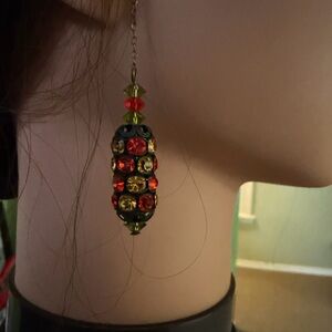 Vintage Gold-Tone Clip-On Dangle Earrings with Red and Yellow Crystals